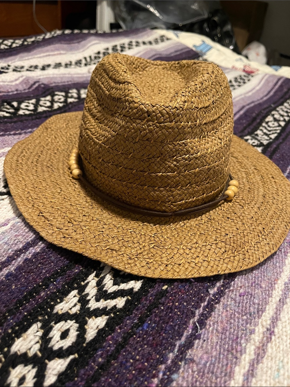ROXY- Straw Fedora Hat in Brown with Leather Band & BEADS - Picture 2 of 8